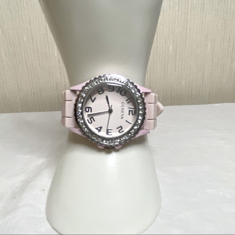 Vintage Pink and Rhinestone Geneva Ladies Watch